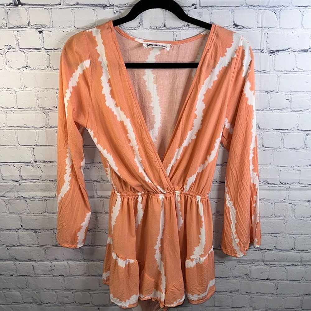🍊 Audrey 3+1 Orange and White Romper - Size Small